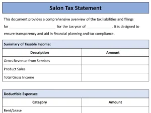 Salon Tax Statement Form