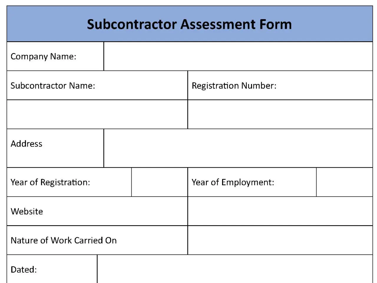 Sub Contractor Assessment Form