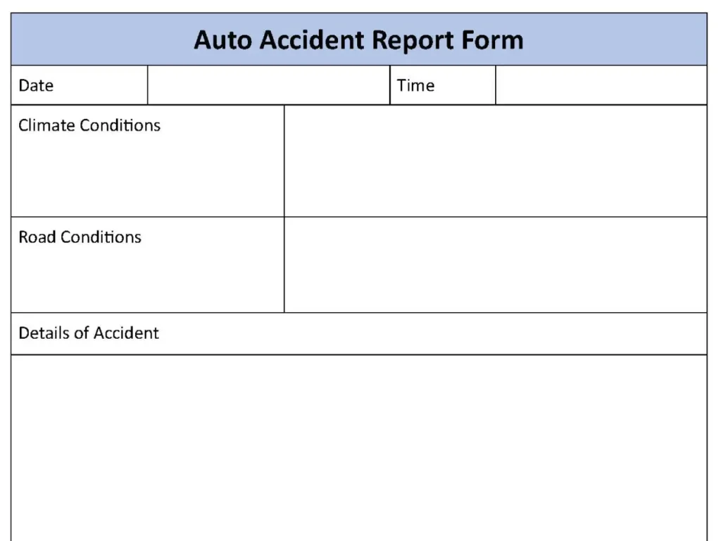 Auto Accident Report Fillable PDF Form