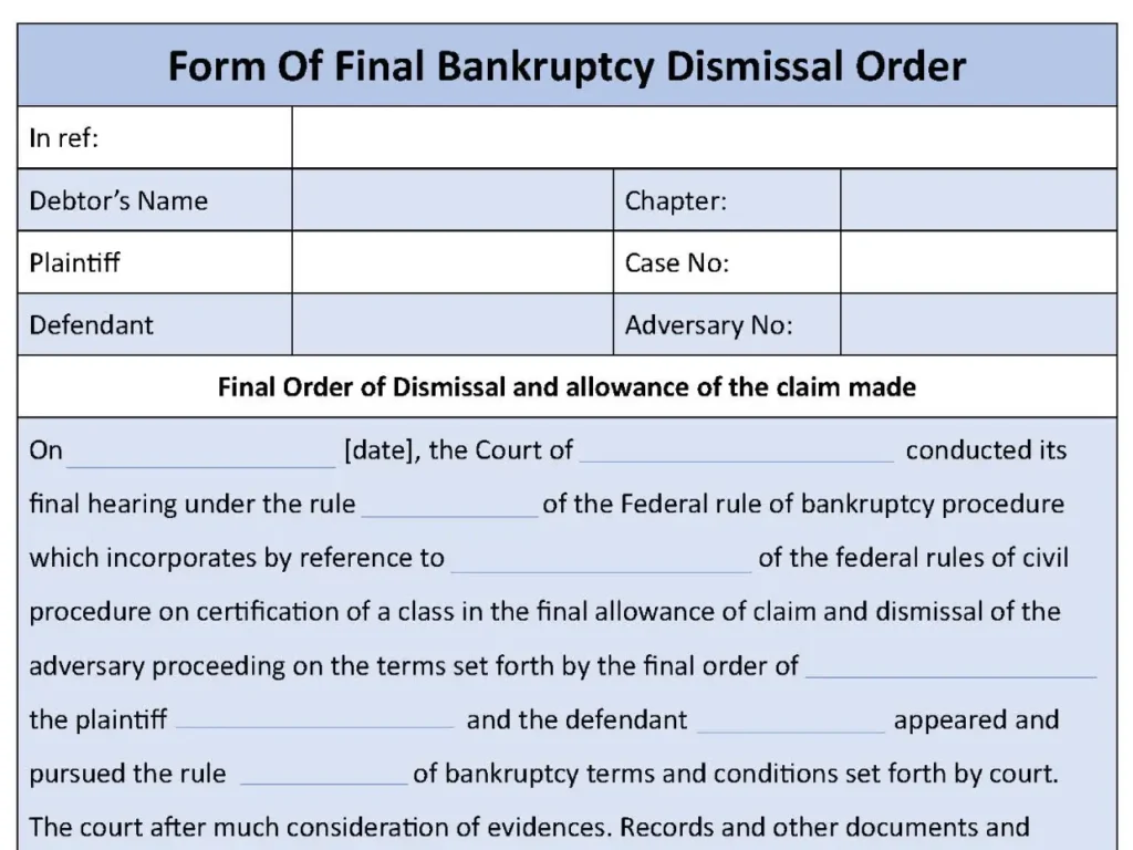 Bankruptcy Dismissal Fillable PDF Form