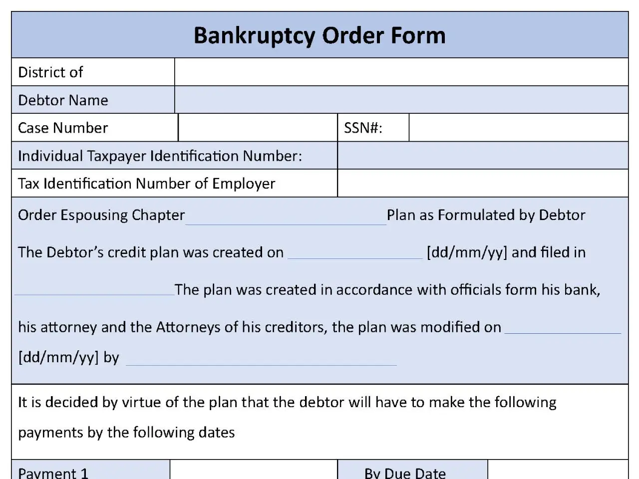 Bankruptcy Order Fillable PDF Form