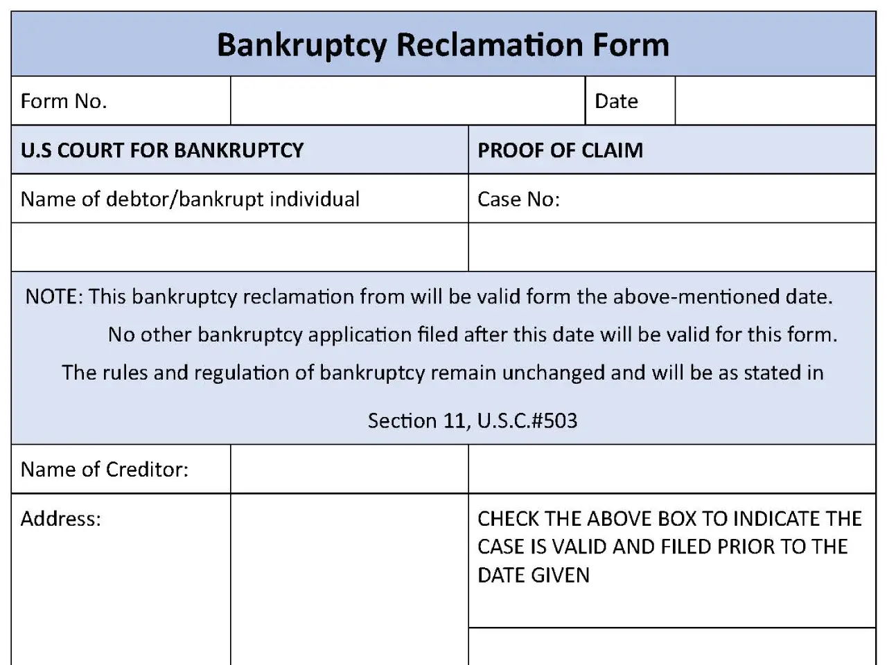 Bankruptcy Reclamation Fillable PDF Form