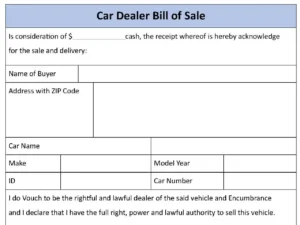 Car Dealer Bill of Sale Template