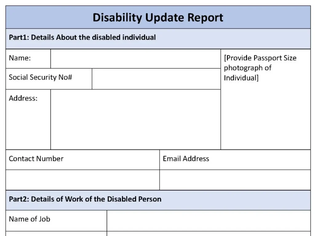 Disability Report Update Fillable PDF Form