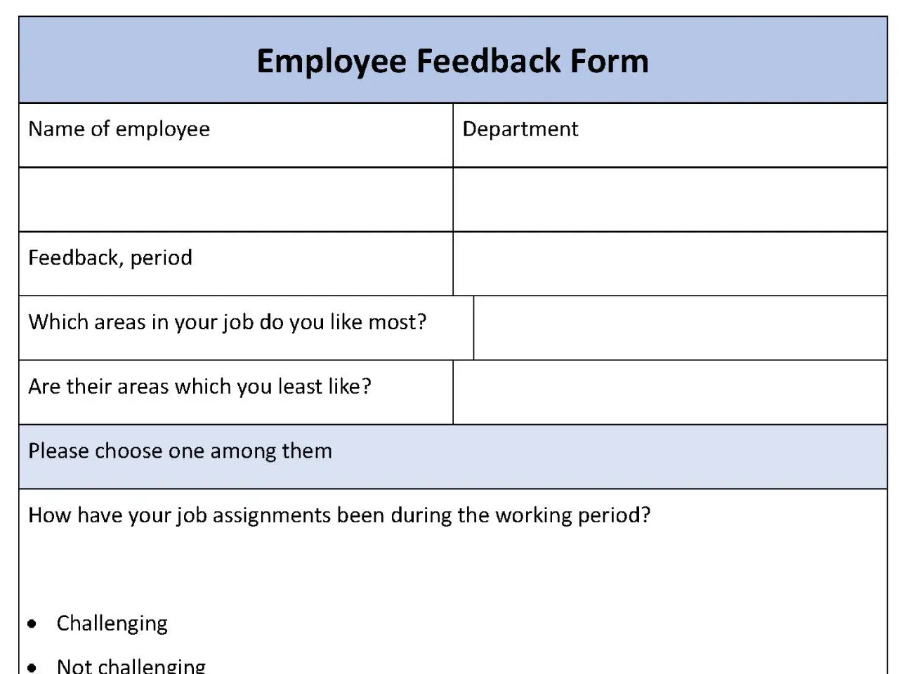 Sample Employee Feedback Form