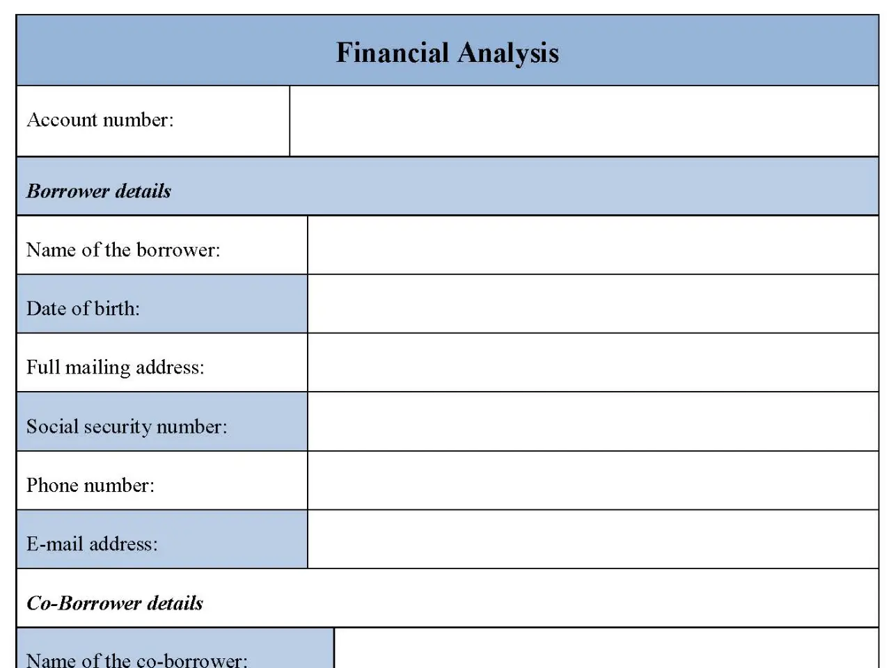 Financial Analysis Fillable PDF Form