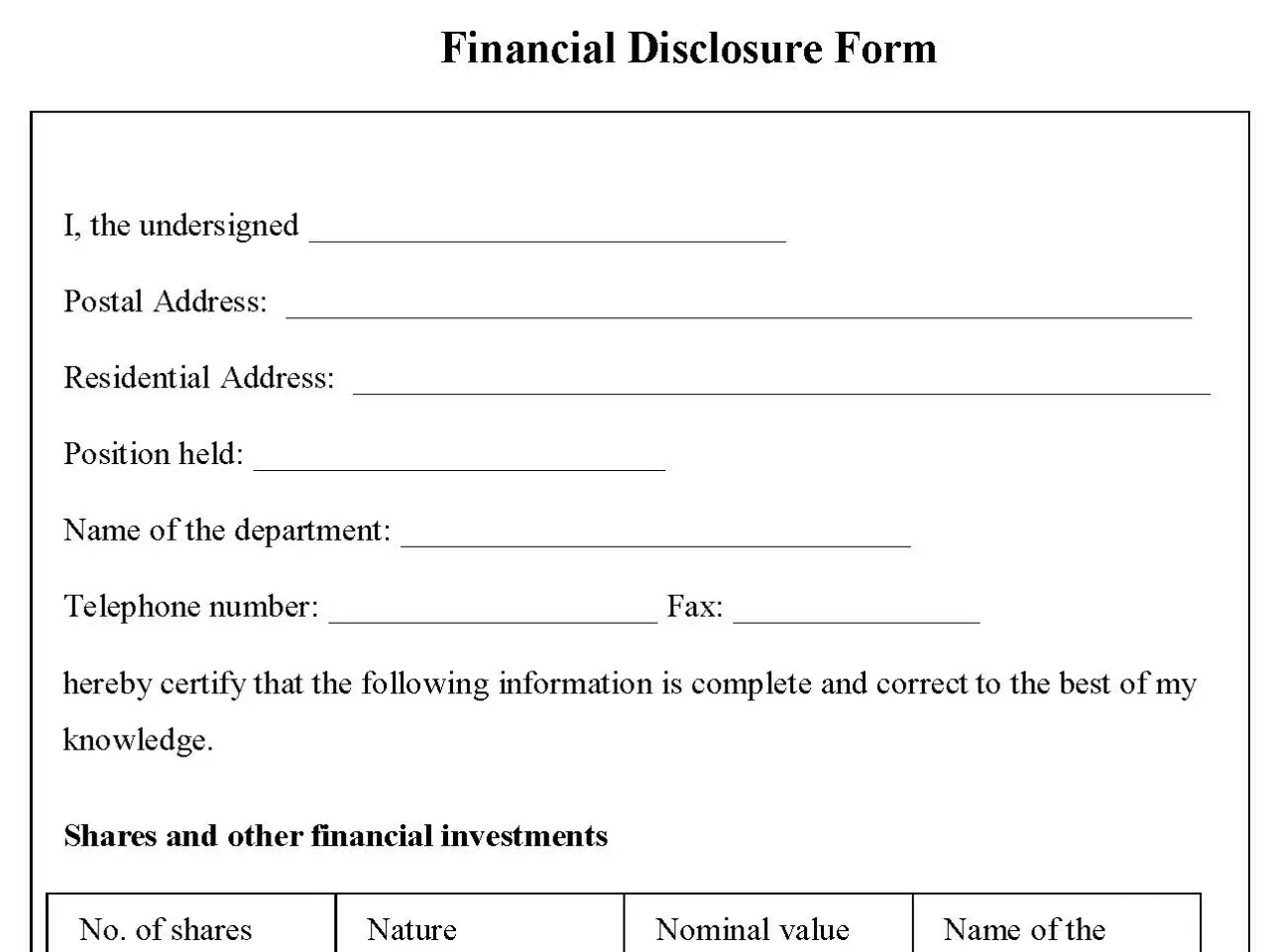 Financial Disclosure Form