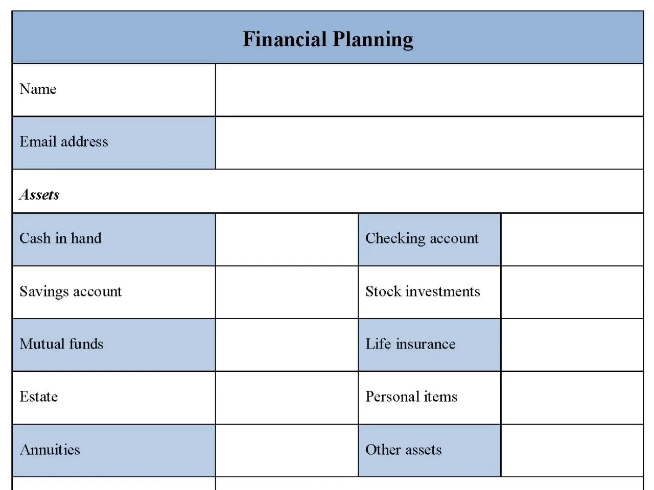 Financial Planning Form