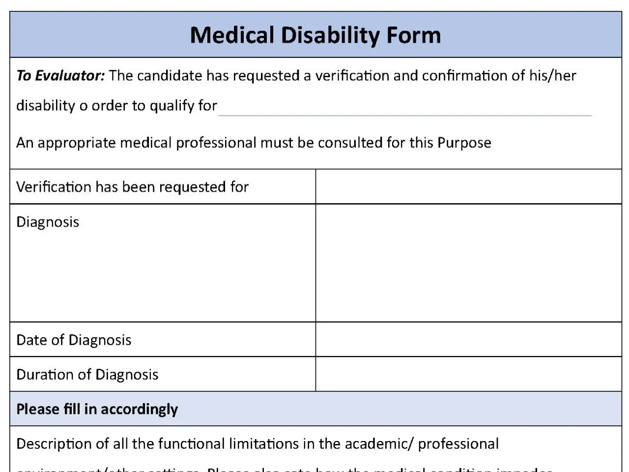 Medical Disability Form | Editable PDF Forms