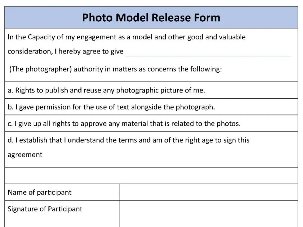 Photo Model Release Fillable PDF Form