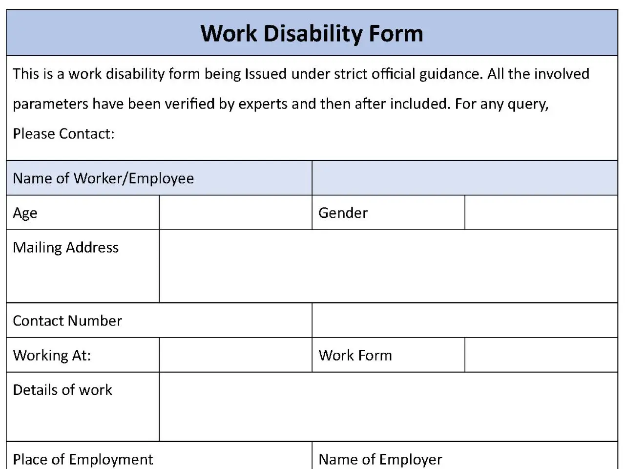Work Disability Form