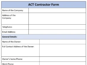 ACT Contractor Fillable PDF Form