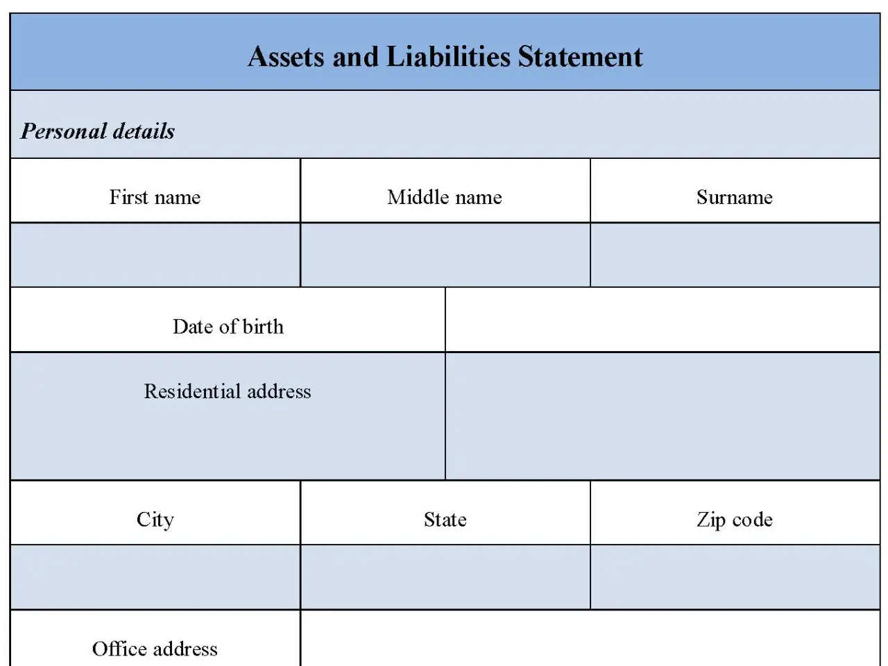 Assets and Liabilities Statement Form