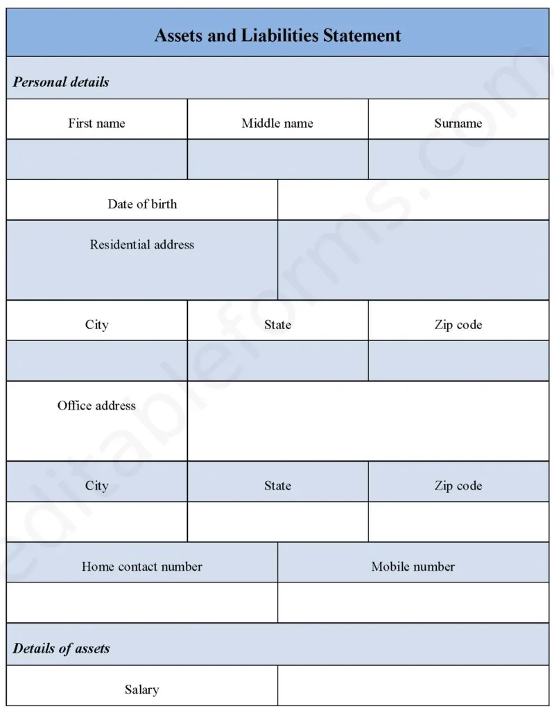 Assets and Liabilities Statement Form