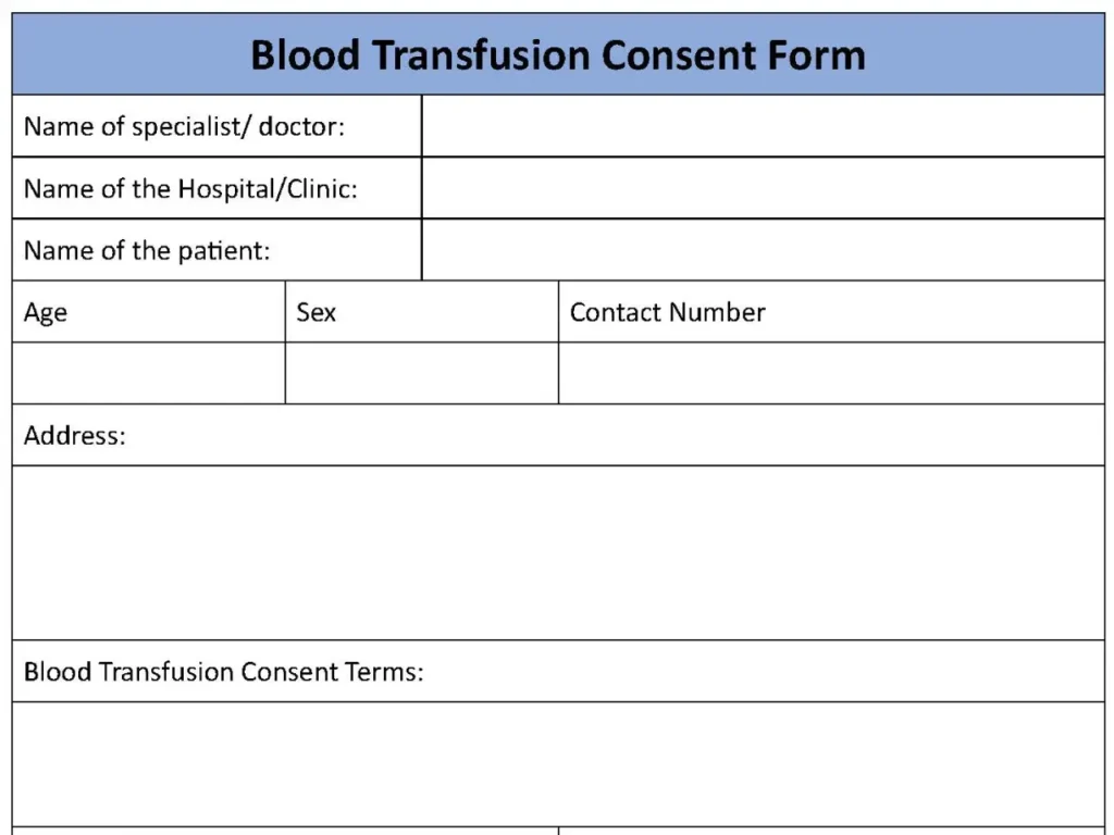 Blood Transfusion Consent Fillable PDF Form