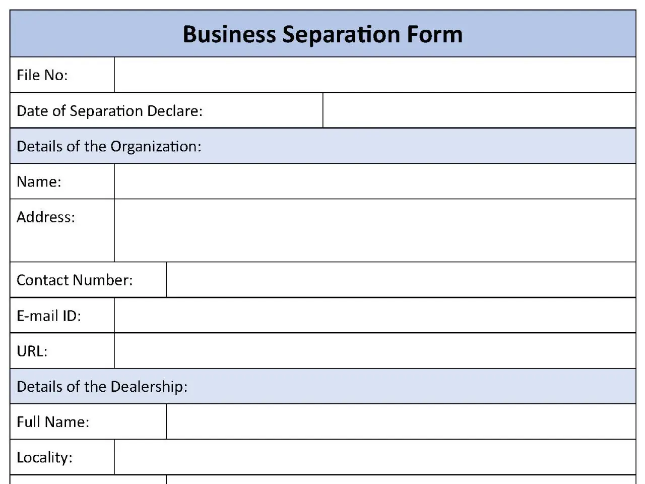 Business Separation Fillable PDF Form