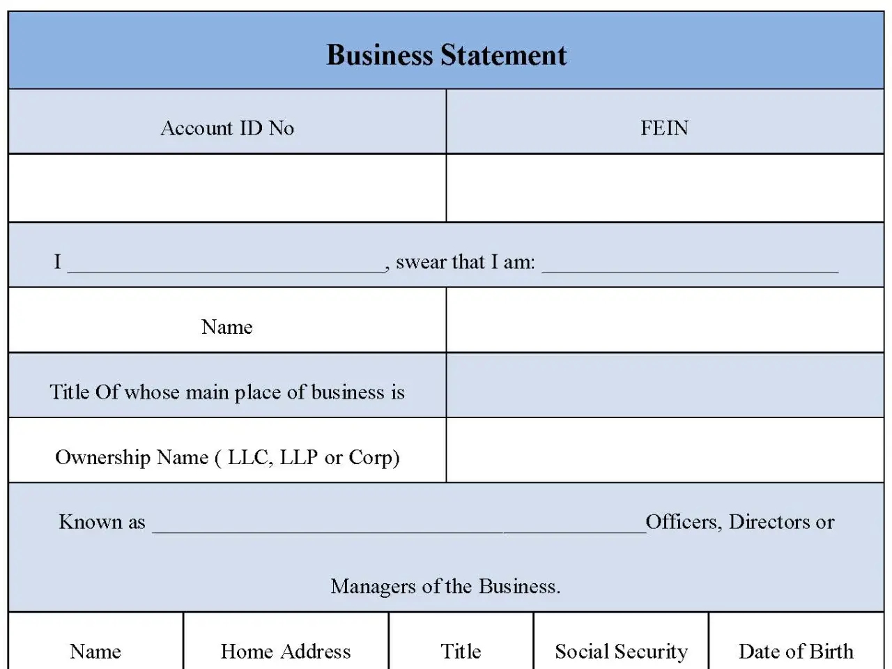 Business Statement Form