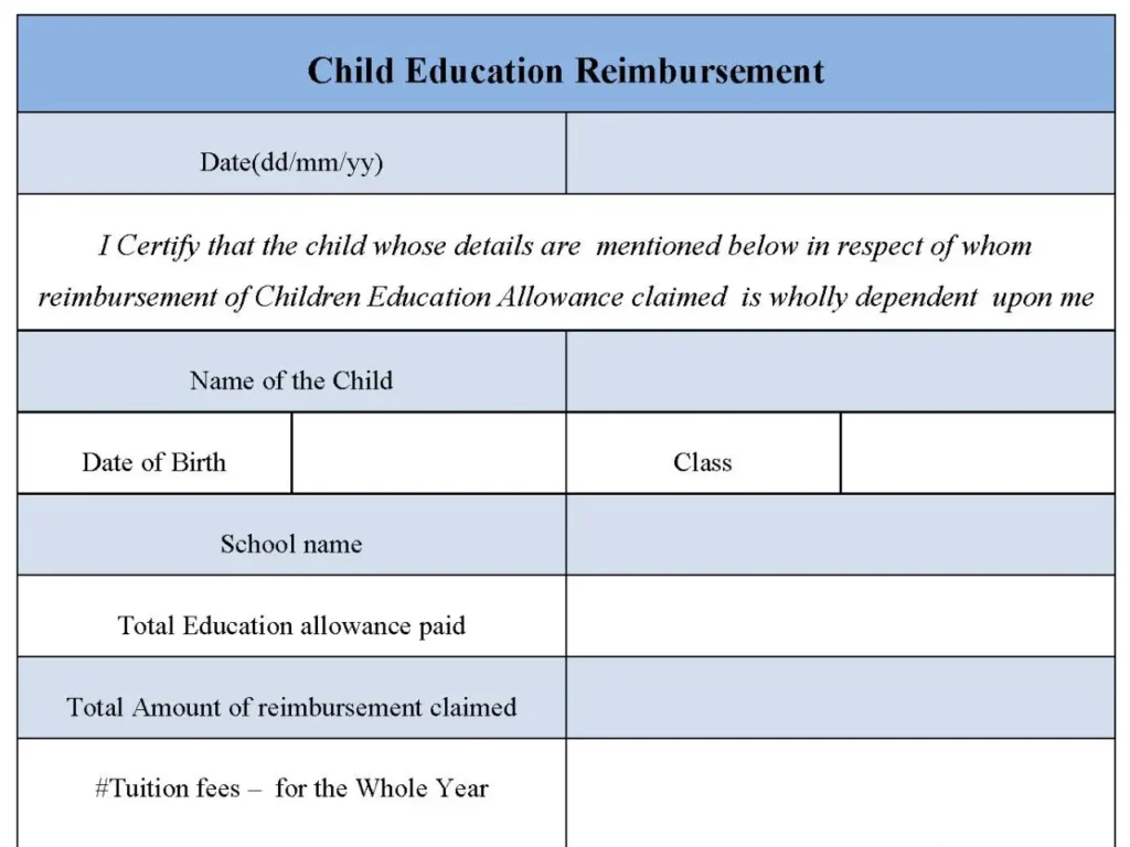 Children Education Reimbursement Fillable PDF Form