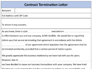 Contract Termination Letter Fillable PDF Form