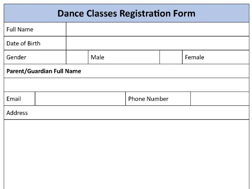 Online Dance Classes Registration Fillable PDF Form