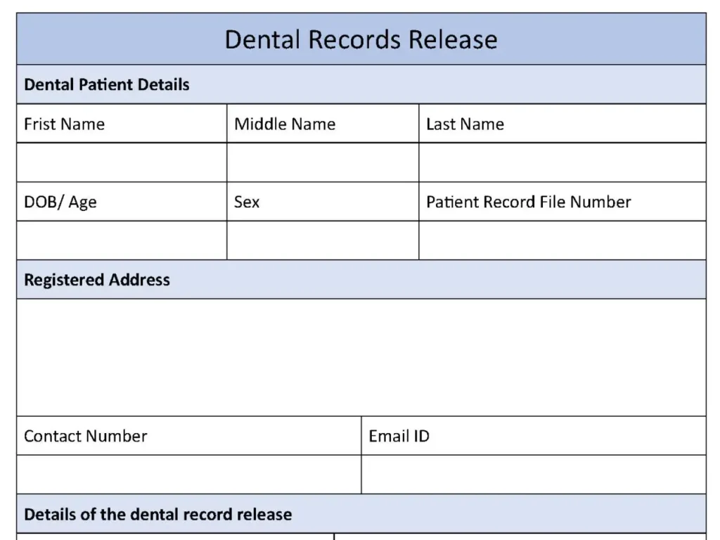 Dental Records Release Fillable PDF Form