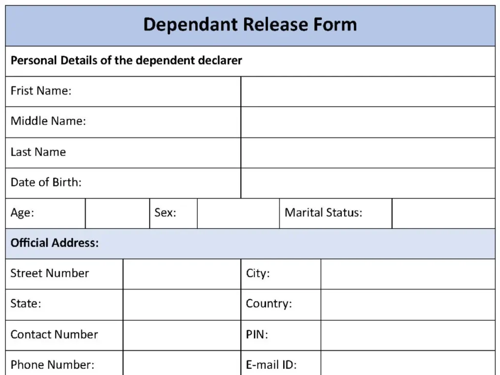 Dependent Release Fillable PDF Form