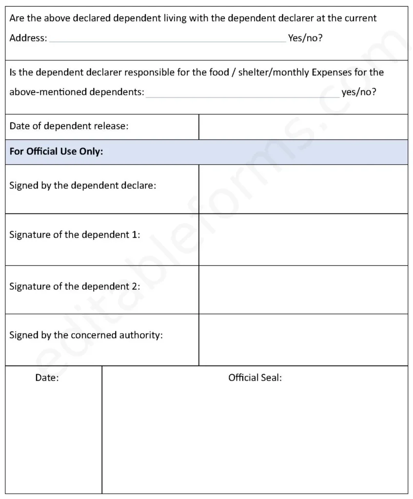 Dependent Release Fillable PDF Form