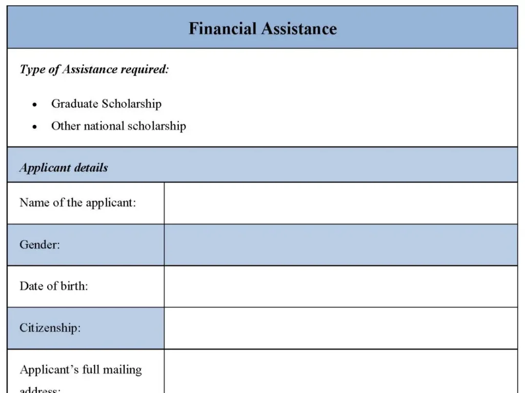 Financial Assistance Fillable PDF Form