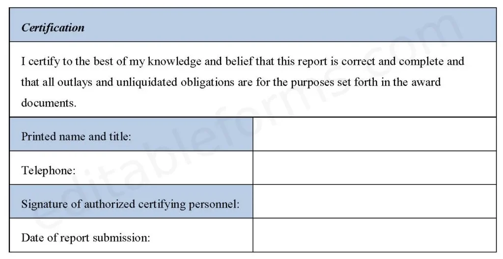 Financial Status Report Short Fillable PDF Form