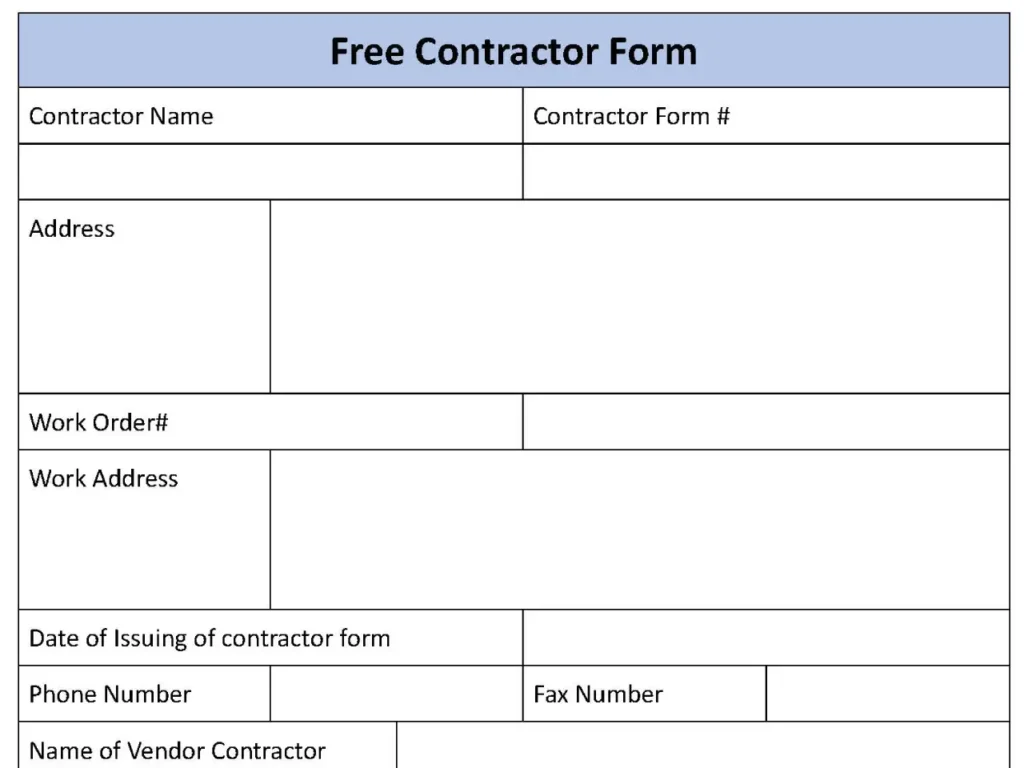 Free Contractor Fillable PDF Form