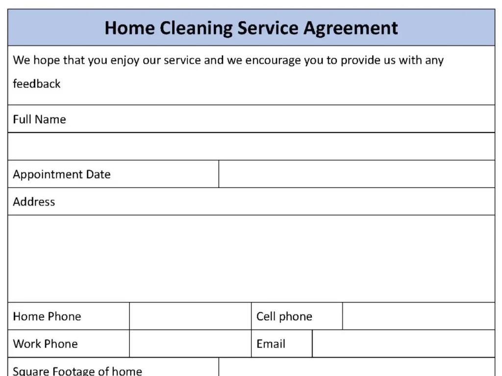 Home Cleaning Service Agreement Fillable PDF Form