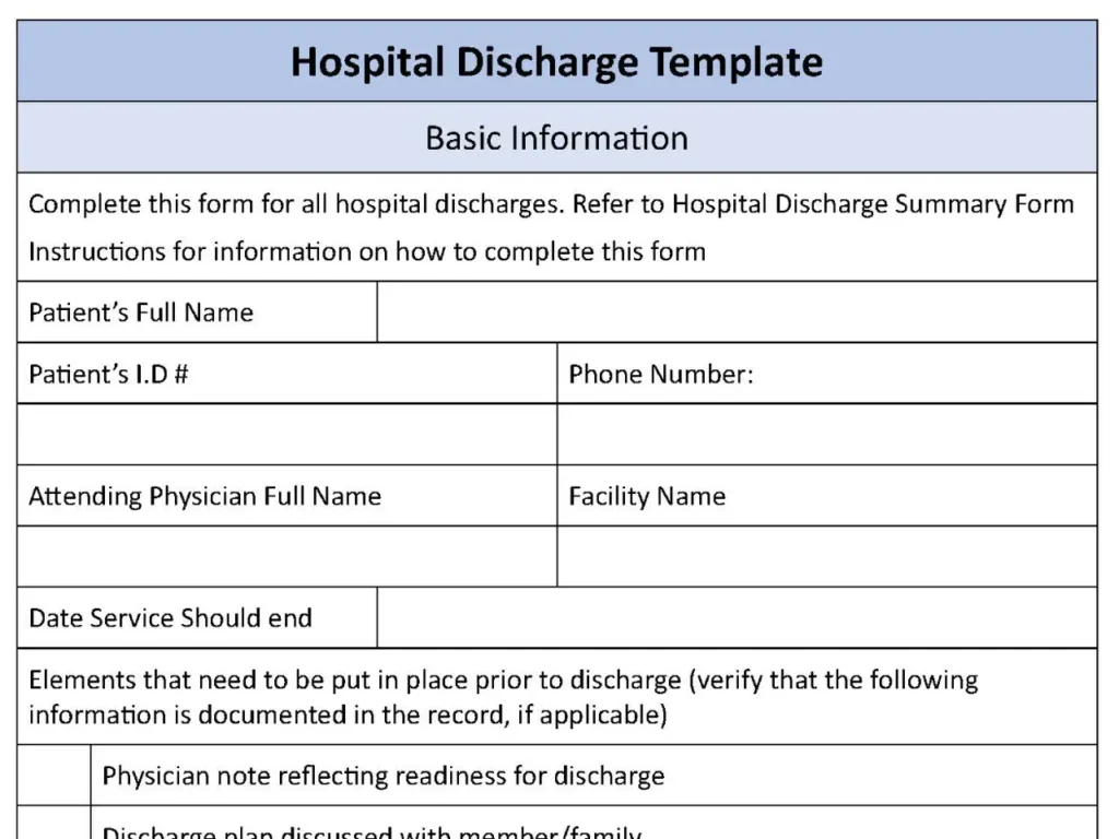 Hospital Discharge Fillable PDF Form