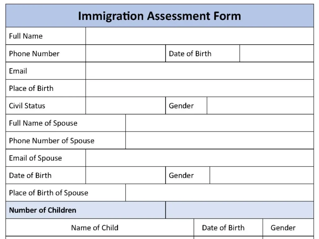 Immigration Assessment Fillable PDF Form