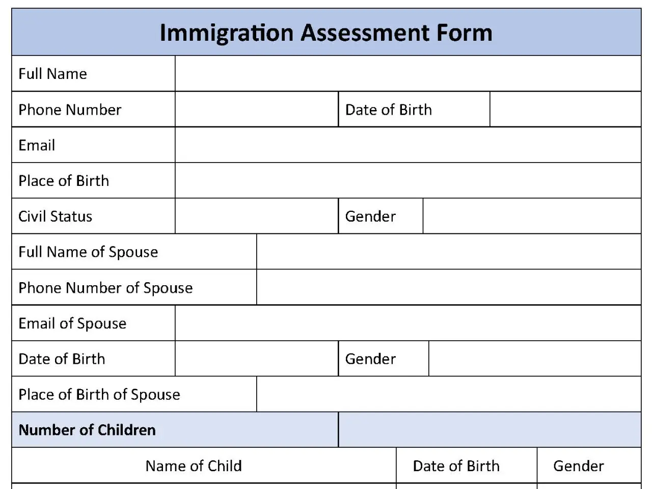 Immigration Assessment Fillable PDF Form | Editable PDF Forms