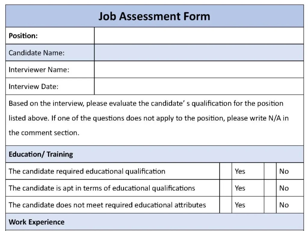 Job Assessment Fillable PDF Form