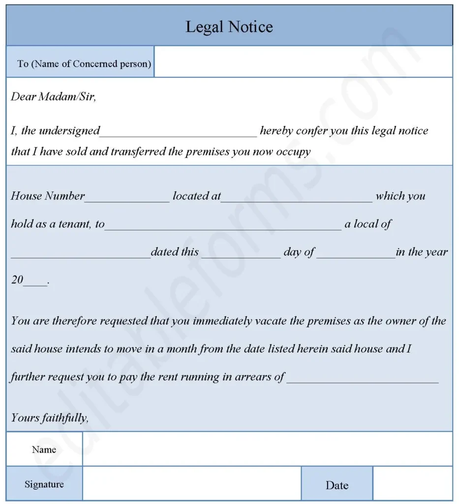 Legal Notice Fillable PDF Form