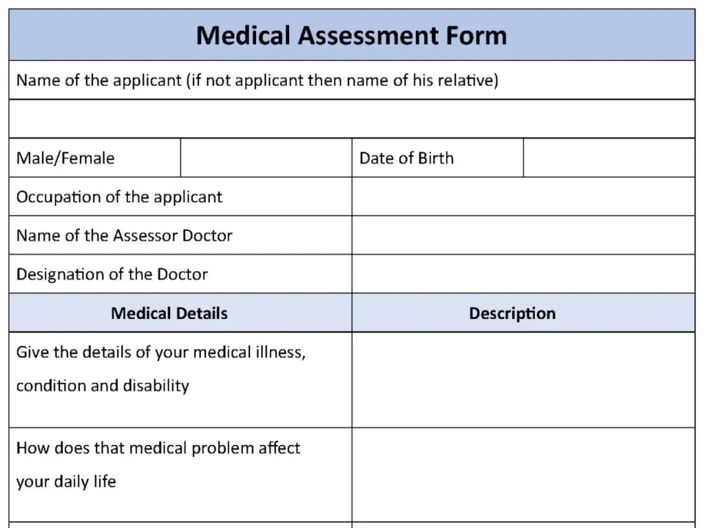 Medical Assessment Fillable PDF Form