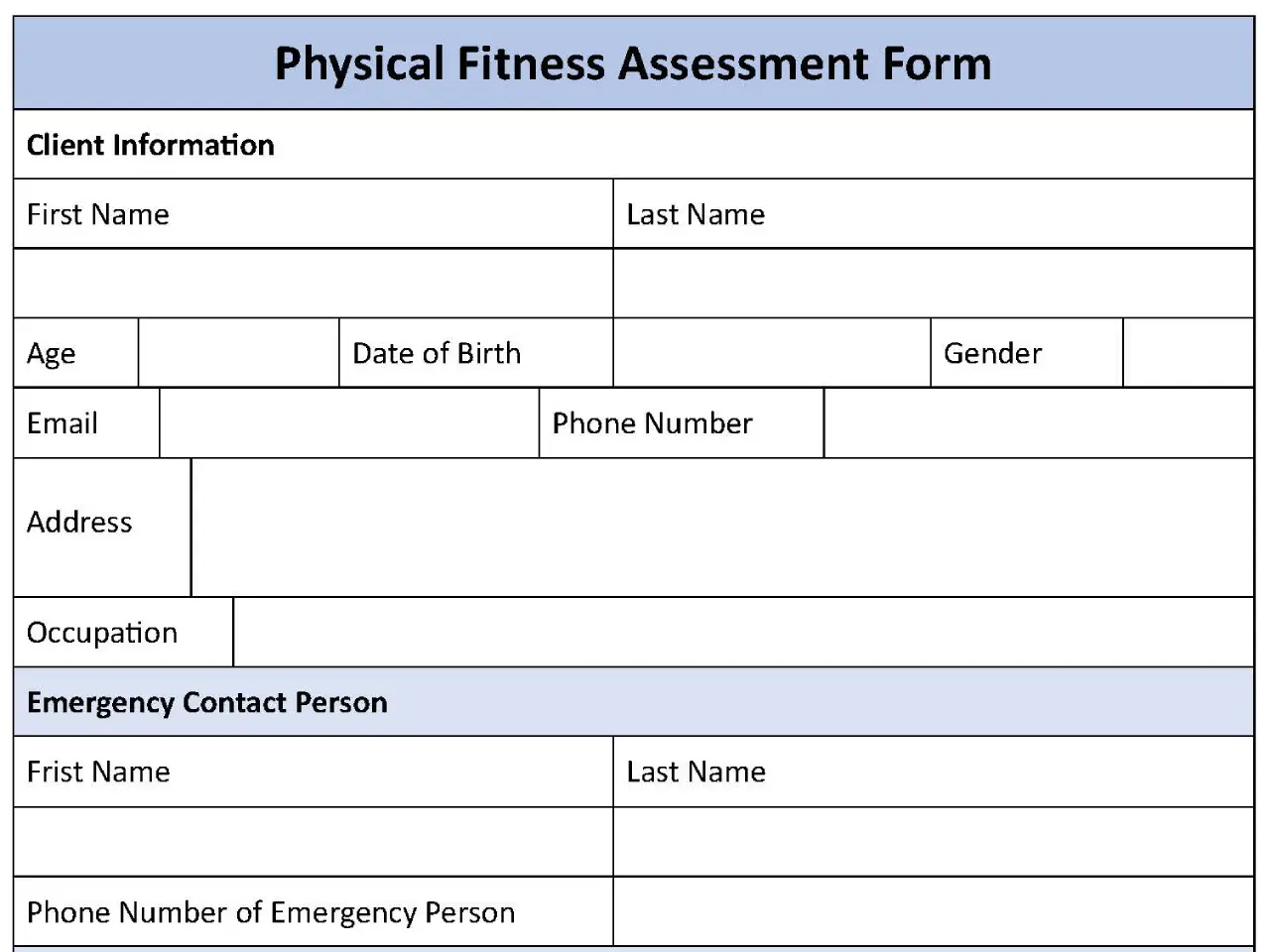 Physical Fitness Assessment Form