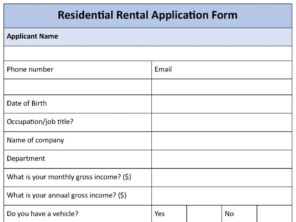 Residential Rental Application Fillable PDF Form