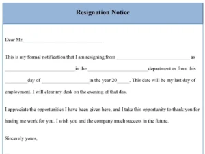 Resignation Notice Fillable PDF Form