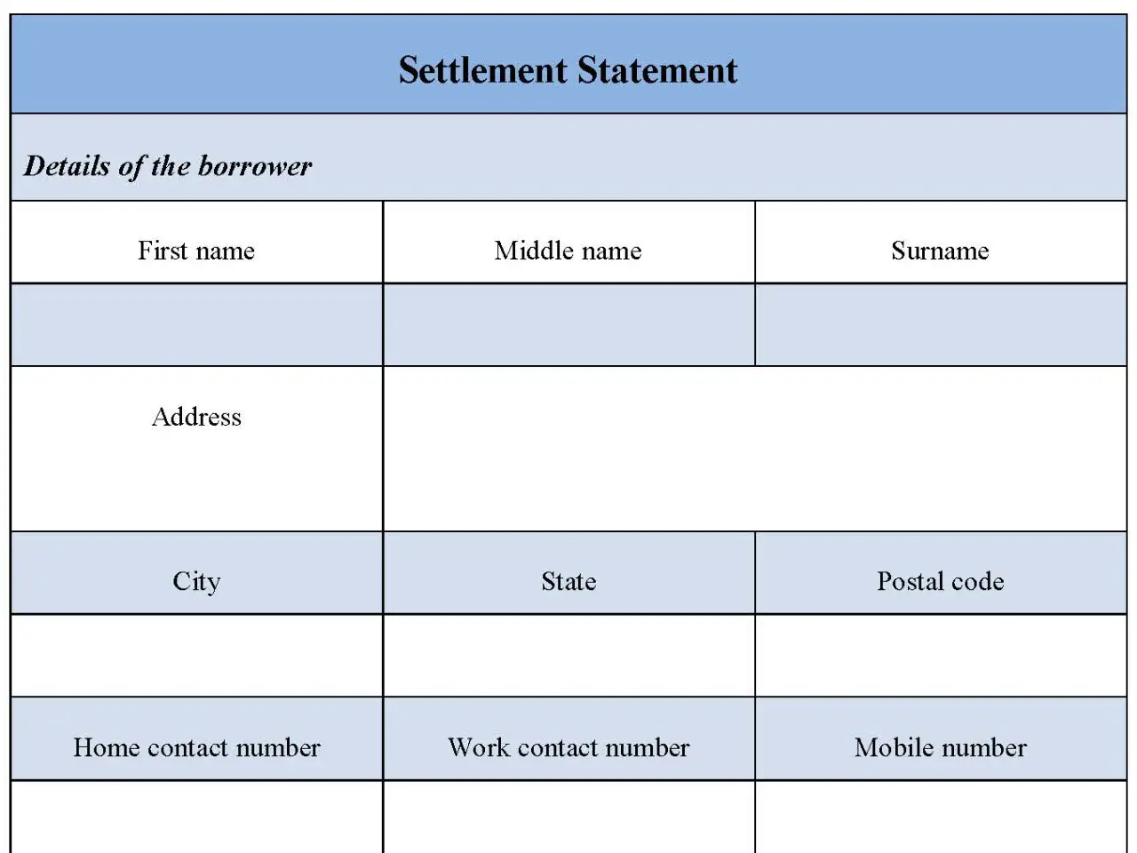 Settlement Statement Fillable PDF Form