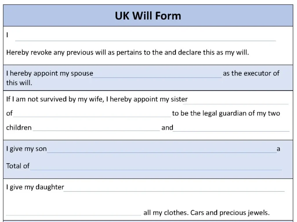 UK Will Fillable PDF Form