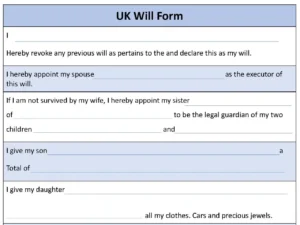 UK Will Fillable PDF Form