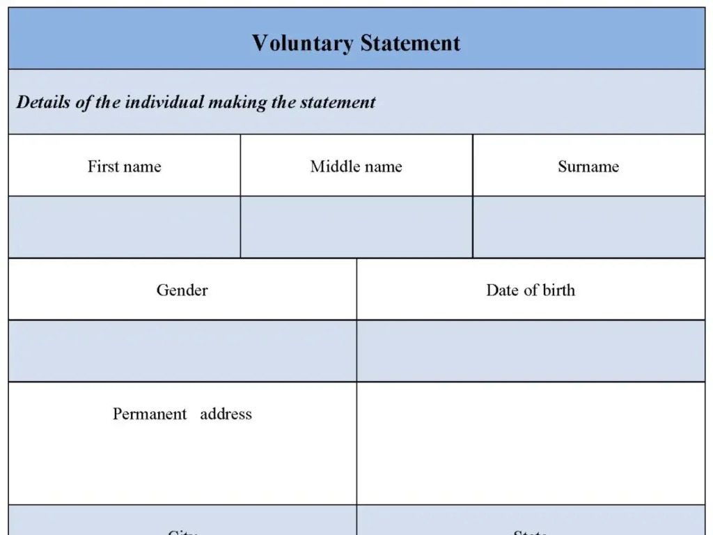 Voluntary Statement Fillable PDF Form