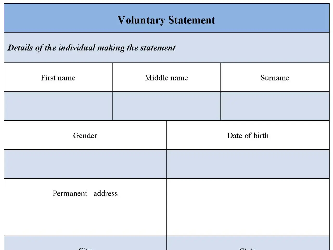 Voluntary Statement Fillable PDF Form