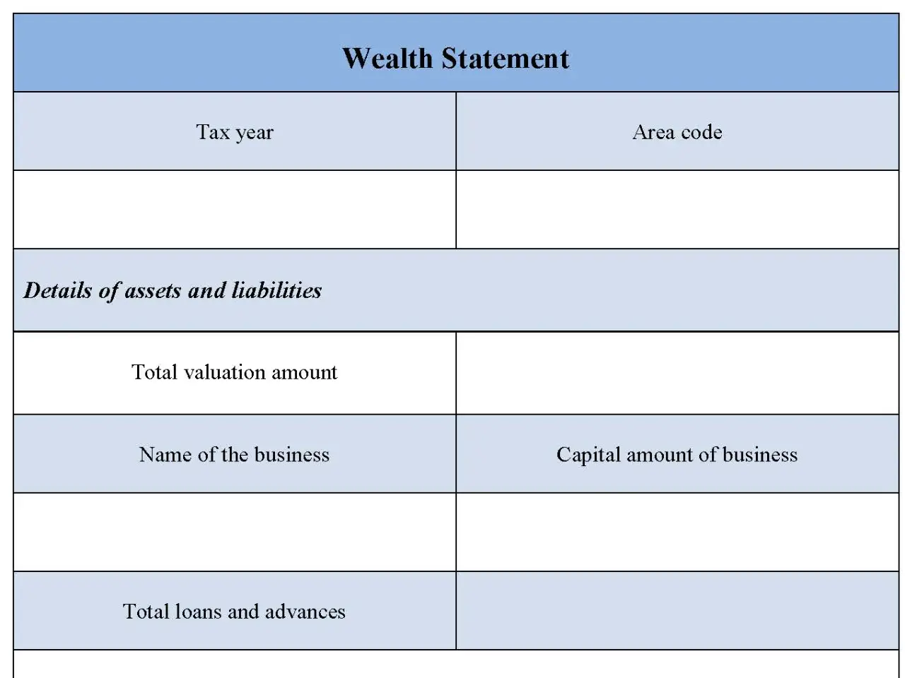 Wealth Statement Fillable PDF From