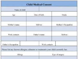 Child Medical Consent Fillable PDF Form