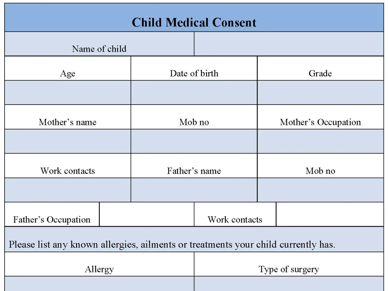 Child Medical Consent Fillable PDF Form