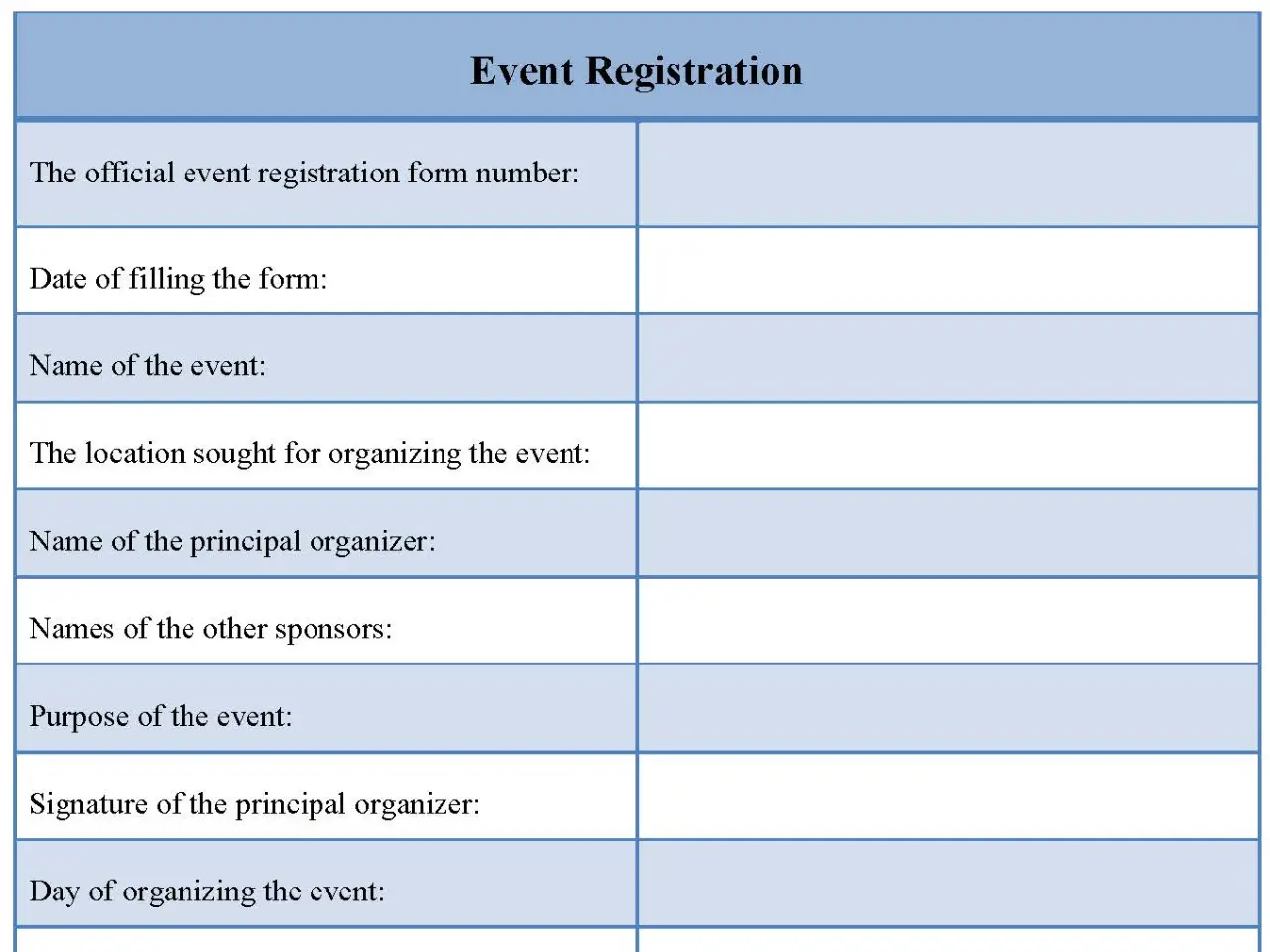 Event Registration Fillable PDF Form