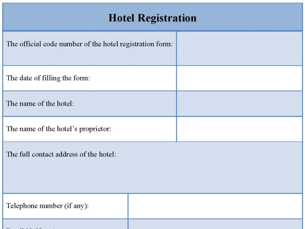 Hotel Registration Fillable PDF Form